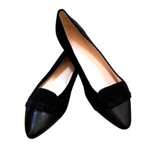 Nine West Saxiphone black flats leather & suede slip on shoes career casual 10M